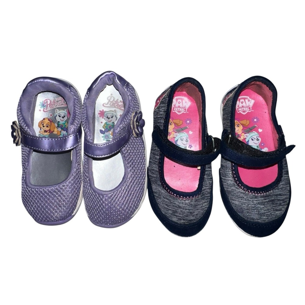 Bundle Of 2 Girls Paw Patrol Maryjane Shoes Toddler 7 Purple Blue Hook/Loop